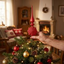 Prodotto Puntale per albero di Natale rosso Puntale per albero di Natale in vetro H34cm 1 pezzo