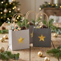 Prodotto Sacchetti di carta con stella e manico grigio assortiti 12×12×12cm 9 pezzi