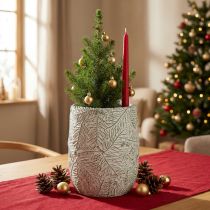 Prodotto Fioriera in ceramica verde bianco grigio rami di pino Ø12cm H17.5cm