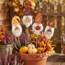 Prodotto Gnomi da Giardino Decorazione Autunnale in Legno Assortiti 39 cm 8 pz