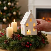 Prodotto Lanterna in ceramica per tavolo decorazione Avvento bianco H18cm