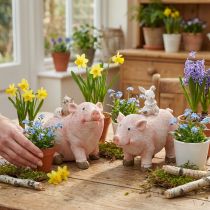 Prodotto Set di statuine decorative: maialini con amici animali, 9,3 cm x 7,5/8,5 cm, 2 pezzi