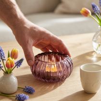 Prodotto Porta Tealight Portacandele in Vetro Rotondo Viola Ø8cm H3.5cm