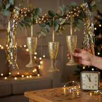 Prodotto Appendino per bicchieri da champagne oro chiaro decorazione di Capodanno 15 cm 3 pezzi