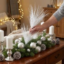 Prodotto Ramo decorativo di ramo di pino artificiale bianco glitter L80cm