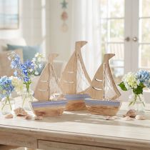 Prodotto Supporto decorativo per barca a vela in legno azzurro naturale 25,5×16,5 cm 3 pz