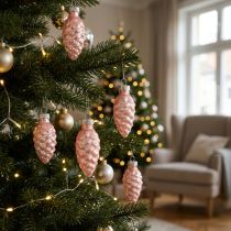 Prodotto Cono di Natale in vetro Cono di vetro rosa Natale 6,5 cm 10p