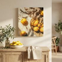 Prodotto Quadro murale a forma di limone, decorazione estiva, stile mediterraneo, cornice in legno, 40x60cm, decorazione murale per soggiorno