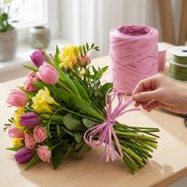 Prodotto Nastro regalo multicolor in rafia rosa-rosa, forniture per fioristi, nastro decorativo L200m