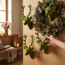 Prodotto Testa di cervo decorativa floccata verde muschio 10 cm x 20 cm 3 pz