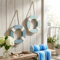 Prodotto Salvagente decorativo in legno con anello da nuoto marittimo blu 17 cm 2 pezzi