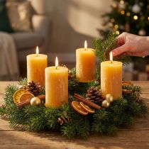 Prodotto Candele dell'Avvento, gialle rustiche, 70/110 mm, 4 pezzi - candele a colonna in tinta unita per decorazioni natalizie suggestive