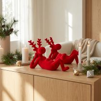 Prodotto Statuetta decorativa di renna rossa, sdraiata, design moderno, 24 cm, 2 pezzi