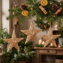 Prodotto Stelle decorative in rattan da appendere, set da 3 pezzi, decorazione natalizia da 19 cm