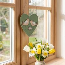 Prodotto Cuore in feltro per appendere uccellino verde naturale 17x21cm 6 pz