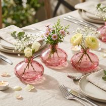 Prodotto Mini vasi in vetro a forma di bulbo piatto rosa tinto Ø9cm H6cm 6 pezzi