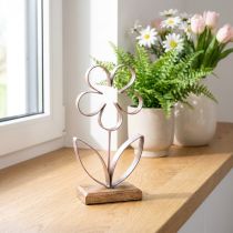 Prodotto Decorazione in metallo Fiore su base in legno Rosa antico Argento H29cm