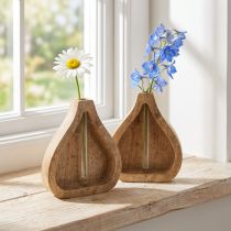 Prodotto Mini vaso provetta in vetro trasparente decorazione legno naturale H17cm 2 pezzi