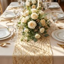 Prodotto Runner da tavolo beige catene oro runner da tavolo in velluto 28×270 cm