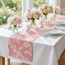 Prodotto Runner da tavolo con motivo floreale in cotone rosa 15 cm 3 m