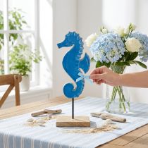 Prodotto Cavalluccio marino decorativo decorazione da tavolo in legno naturale blu H28cm