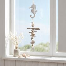 Prodotto Ghirlanda decorativa marittima con conchiglie di legno galleggiante Cavalluccio marino bianco 55cm