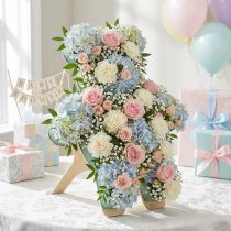 Prodotto Orsetto di peluche in schiuma con decorazioni floreali e supporto, 48,5 cm x 42 cm, H5 cm, 1 pezzo