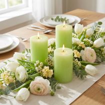 Prodotto Candele a colonna verde lime, colorate in ogni loro parte, 60x100 mm, decorazione per matrimoni, decorazione primaverile, set da 4