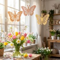 Prodotto Farfalle decorative Decorazione appendino arancione/rosa/giallo 12cm 12 pezzi