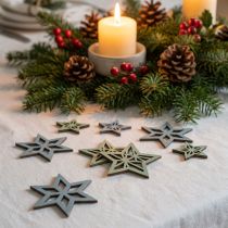 Prodotto Stelle decorative in legno blu, stelle in legno verdi Natale 4cm mix 36 pezzi