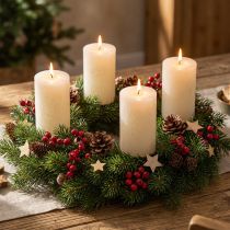Prodotto Set di 4 candele rustiche a colonna, bianco sporco, 70x110 mm, interamente colorate, autoestinguenti - Ideali per decorazioni dell'Avvento e delle feste