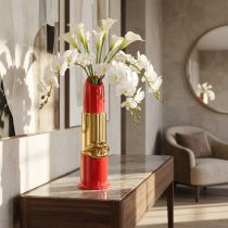 Prodotto Vaso decorativo con motivo a rossetto per fiori artificiali a stelo lungo, 38 cm