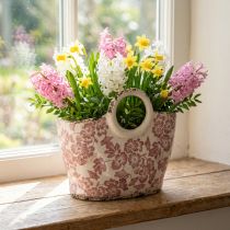 Prodotto Vaso decorativo per piante con manico, motivo floreale, 21 cm