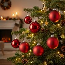 Prodotto Palla dell'albero di Natale, decorazioni per l'albero, palla di Natale rossa H8.5cm Ø7.5cm vero vetro 12 pezzi
