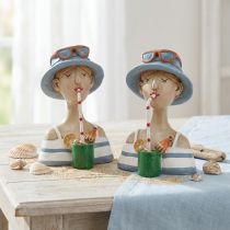 Prodotto Busto femminile Cocktail Blu Bianco Figure decorative H10,5 cm 2 pezzi