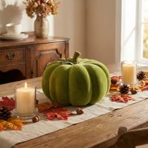 Prodotto Zucca decorativa floccata verde muschio 32cm