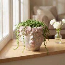 Prodotto Vaso per fiori a testa di pianta da appendere effetto cemento rosa H13cm