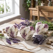 Prodotto Decorazione a forma di cuore Decorazione in ceramica Lavanda Decorazione da tavolo Gres 8,5 cm 3 pezzi