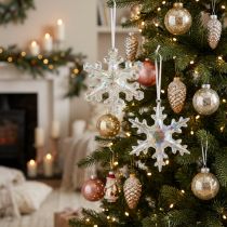 Prodotto Fiocchi di neve decorativi, decorazione invernale, iridescenti, Ø14–15cm, 2 pezzi