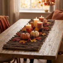Prodotto Runner da tavolo in legno con rami decorativi, marrone naturale, 89 x 20,5 cm