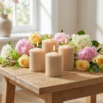 Prodotto Candele a colonna candela scanalata beige 70/90 mm 4 pz