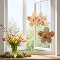 Prodotto Fiori decorativi in legno da appendere Primavera Rosa naturale 16 cm 3 pezzi