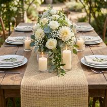 Prodotto Runner da tavolo naturale con iuta, tessuto decorativo 29×450 cm - Elegante runner da tavolo per la tua decorazione festiva