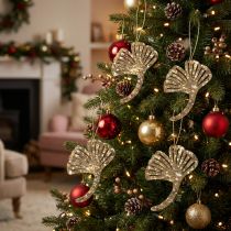 Prodotto Foglia di gingko Addobbo per albero Legno oro glitter 6,5cm 12pz
