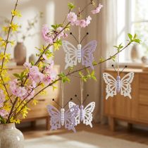 Prodotto Appendino decorativo farfalle legno viola/bianco 12×11 cm 4 pz