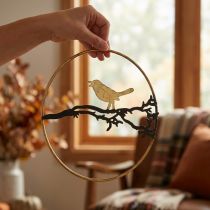 Prodotto Decorazione per finestra a forma di uccello in metallo, Ø22,5 cm, decorazione autunnale da appendere, elegante decorazione da parete