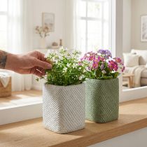 Prodotto Fioriera in ceramica bianco verde rilievo rete 12x12cm H17.5cm 2pz