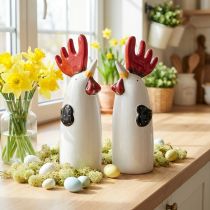 Prodotto Gallo in ceramica Decorazione da cucina Pollo Bianco H23 cm 2 pz