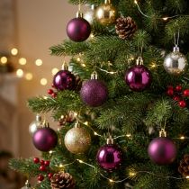 Prodotto Mini palline di Natale in plastica viola Ø3cm H3,5cm 14 pz