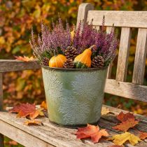 Prodotto Fioriera, vaso in metallo con foglie d'acero, decorazione autunnale verde Ø25.5cm H22cm